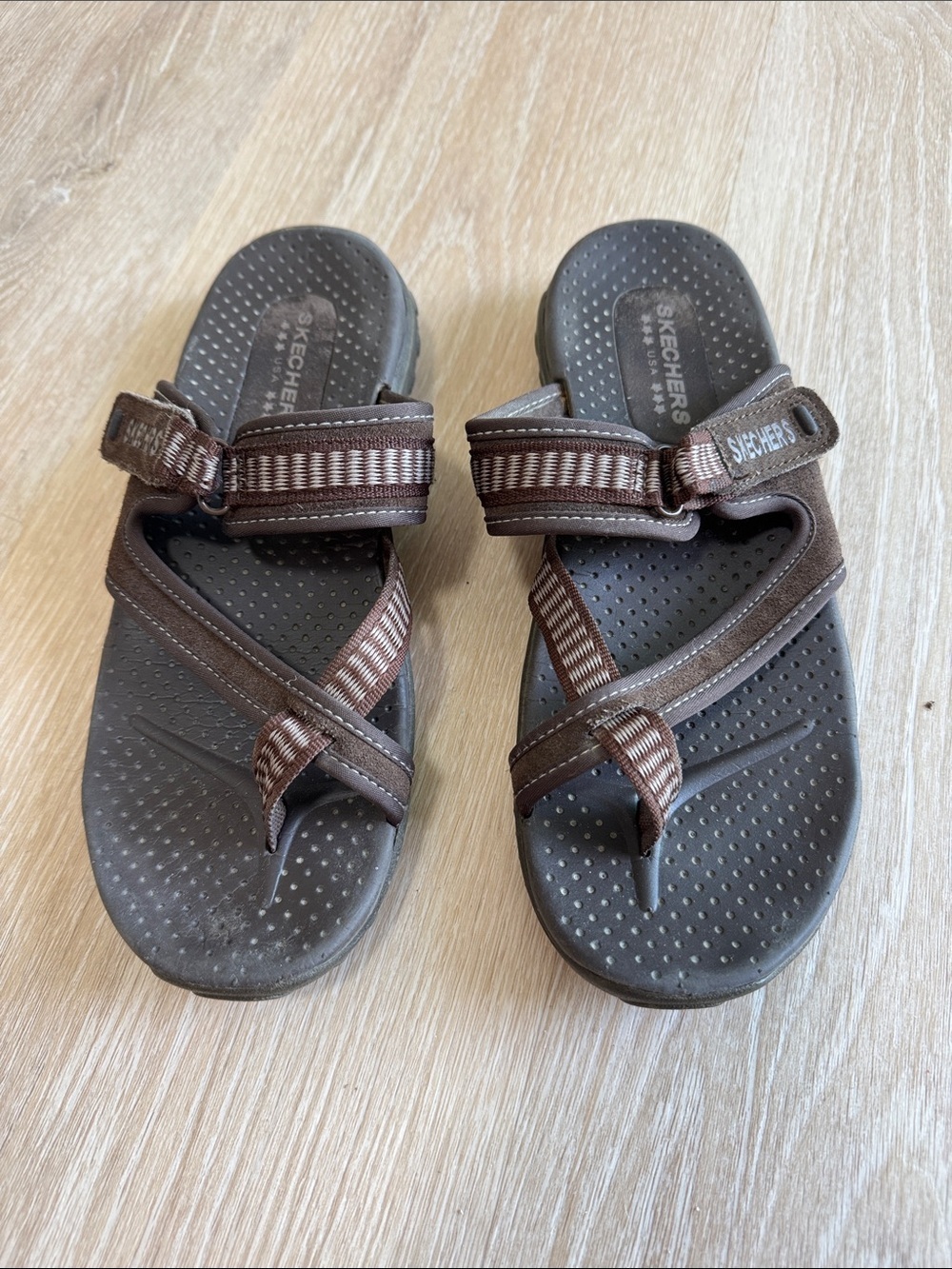 Skechers Dark Brown Cross-Strap Comfort Sandals